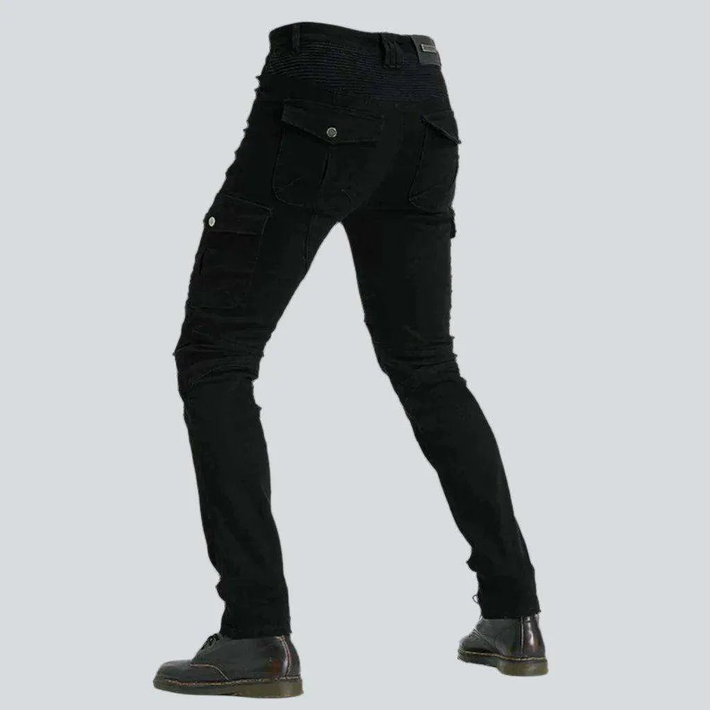 Protective black men's biker jeans