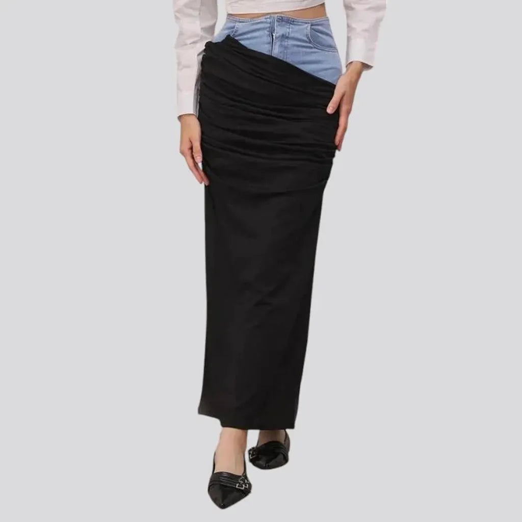 Chic mixed pattern high-rise denim skirt