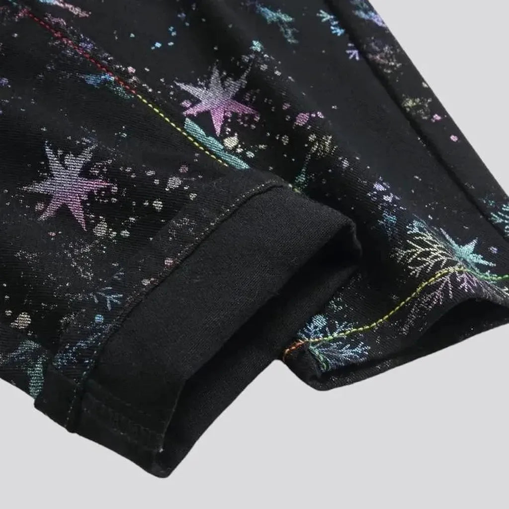 Painted color-stars-print jeans