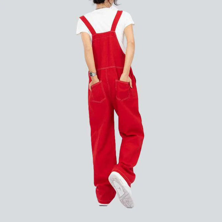 Red baggy women's denim dungaree