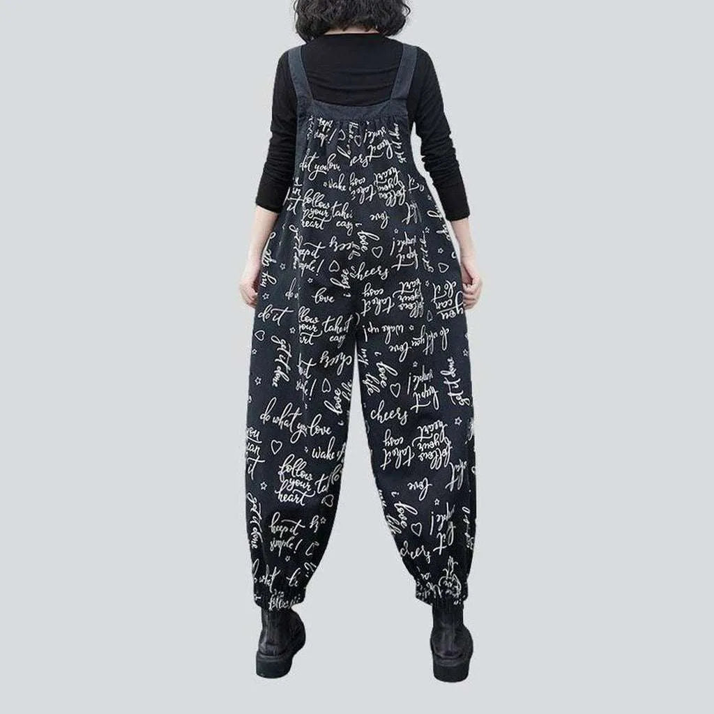 Handwriting printed women's denim overall