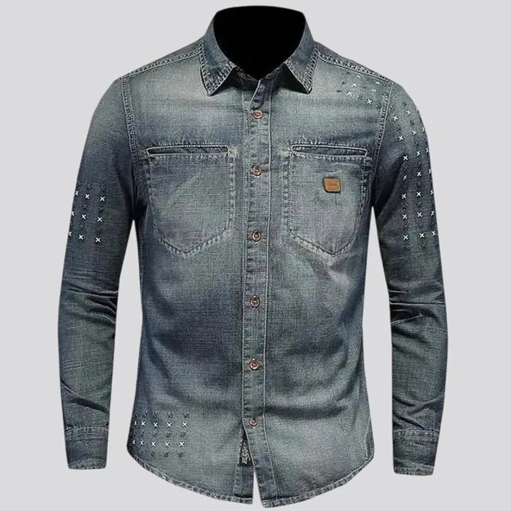 Vintage medium length men's denim shirt