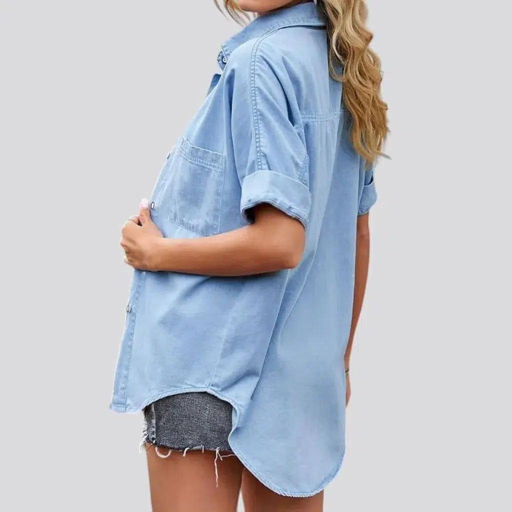 Loose half-sleeve women's denim shirt