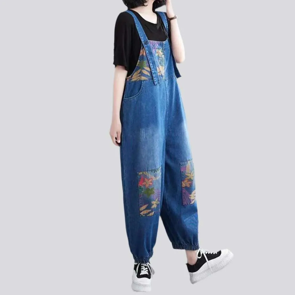 Floral denim dungaree for ladies