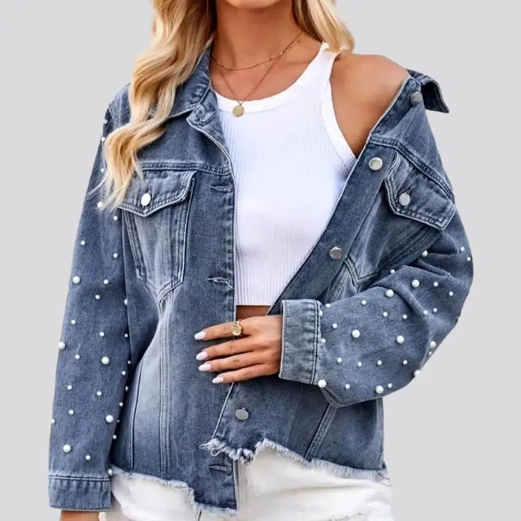 Sanded vintage denim jacket
 for women