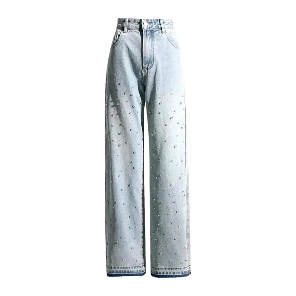 Baggy Fit Diamond Patterned Women's Jeans - Light Blue