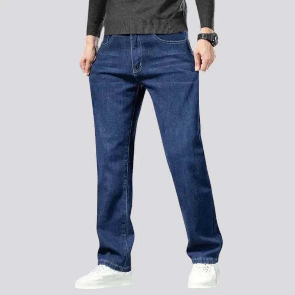 Sanded dark straight-cut men's jeans