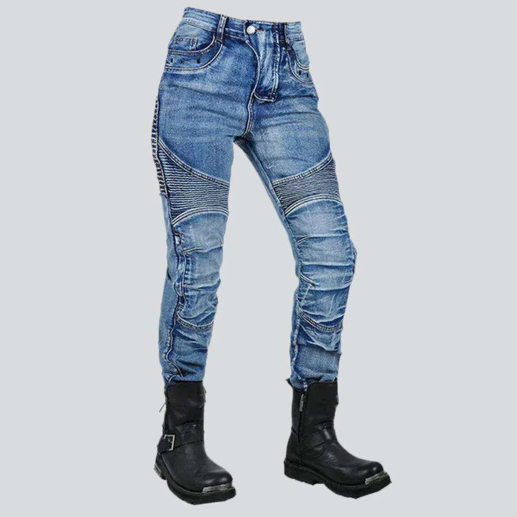 Whiskered men's biker jeans