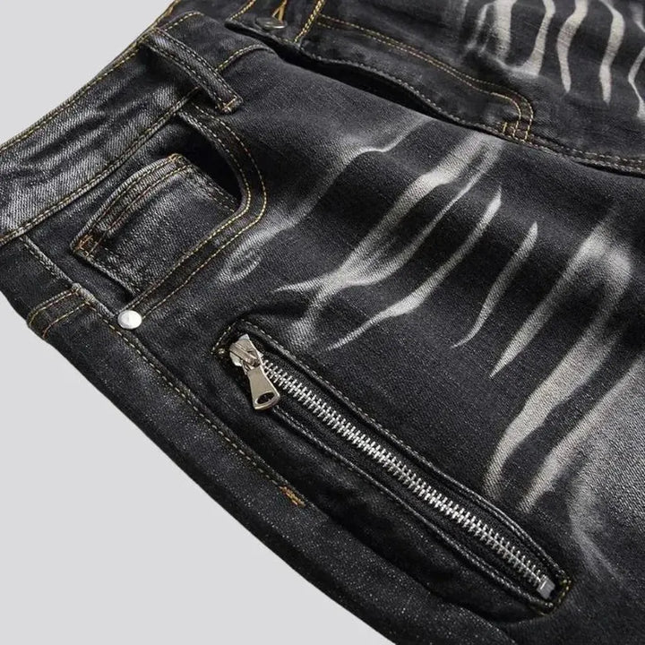 Mid-waist skinny men's riding jeans