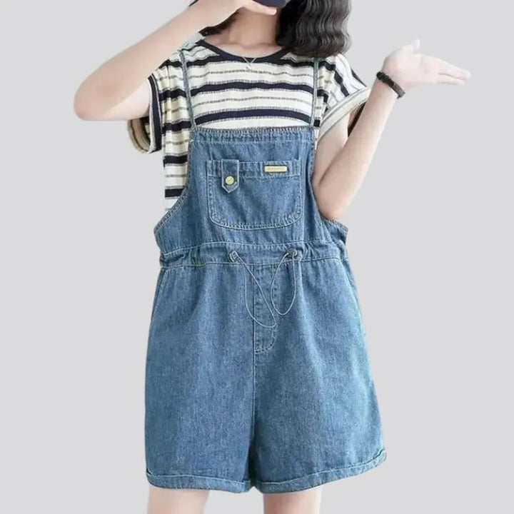 Stonewashed baggy jeans romper
 for women