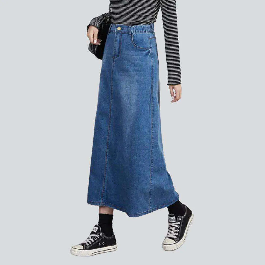 Rubber waistband casual denim skirt