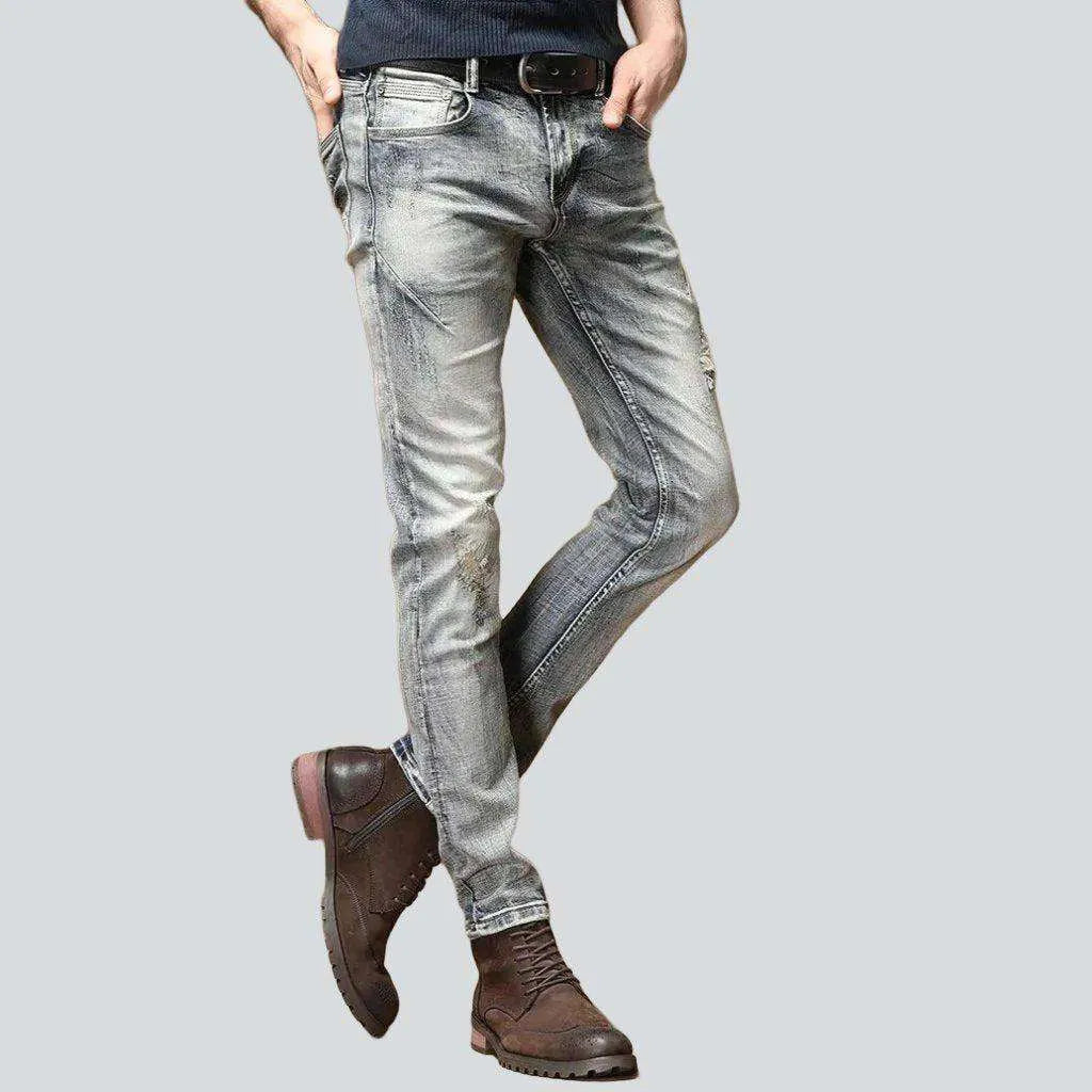 Vintage wash trendy men's jeans