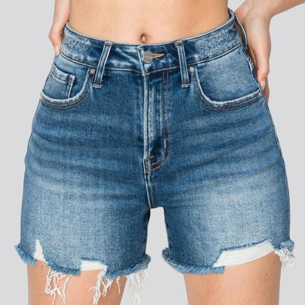 Distressed high-waist denim shorts for ladies