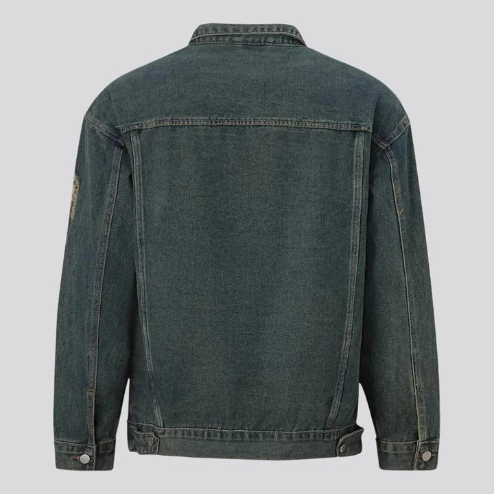 Grunge style medium fit men's denim jacket