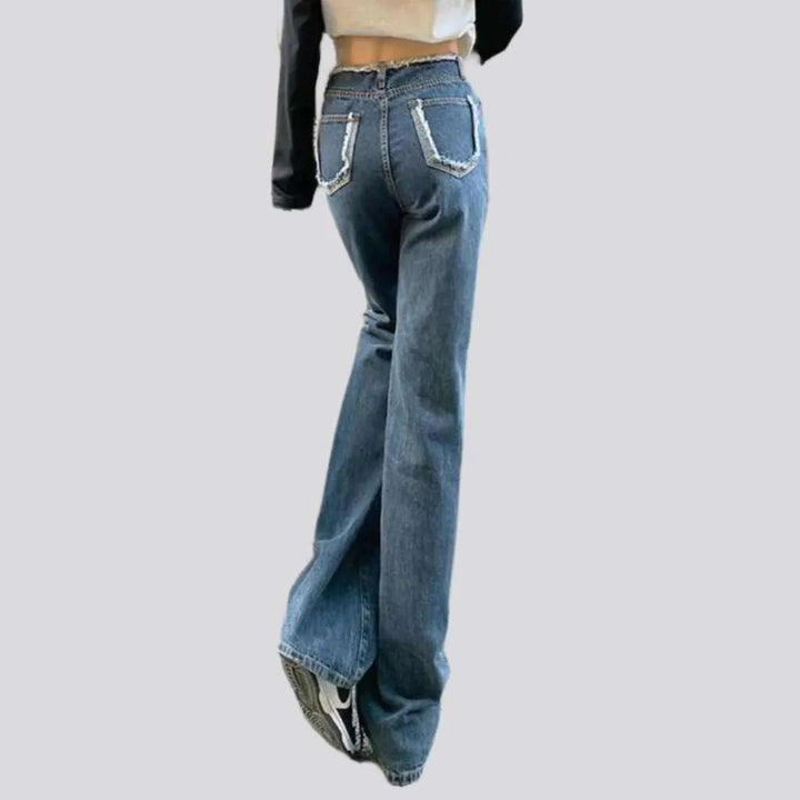 Raw waistband straight women's jeans