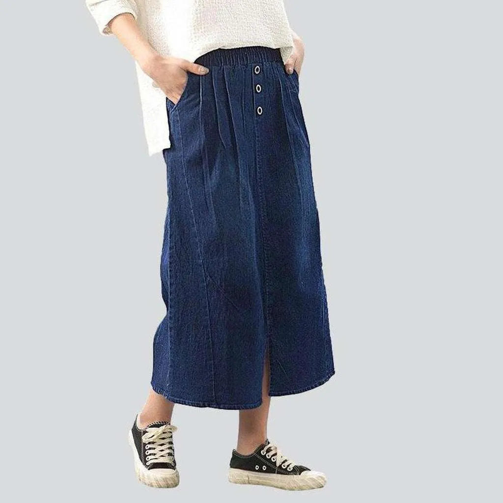 Dark wash long denim skirt