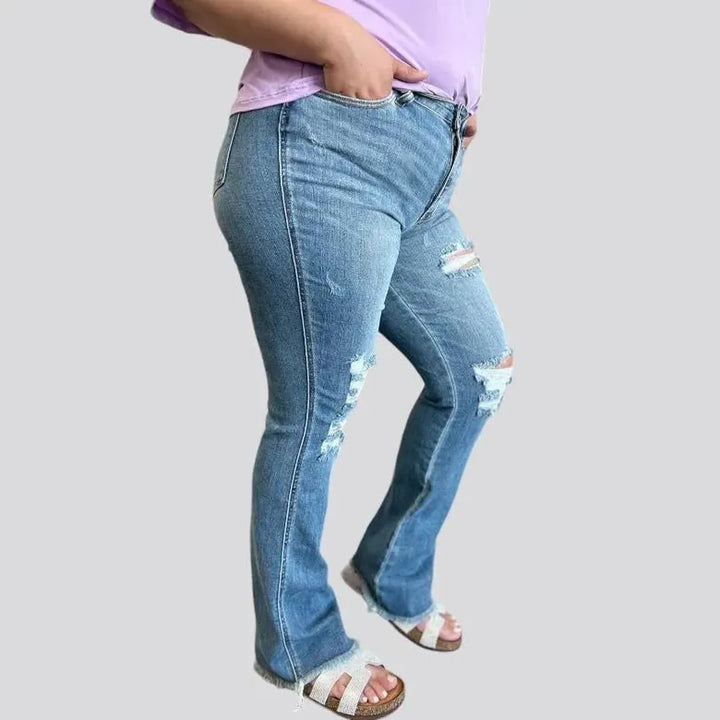 High-waist distressed jeans for women