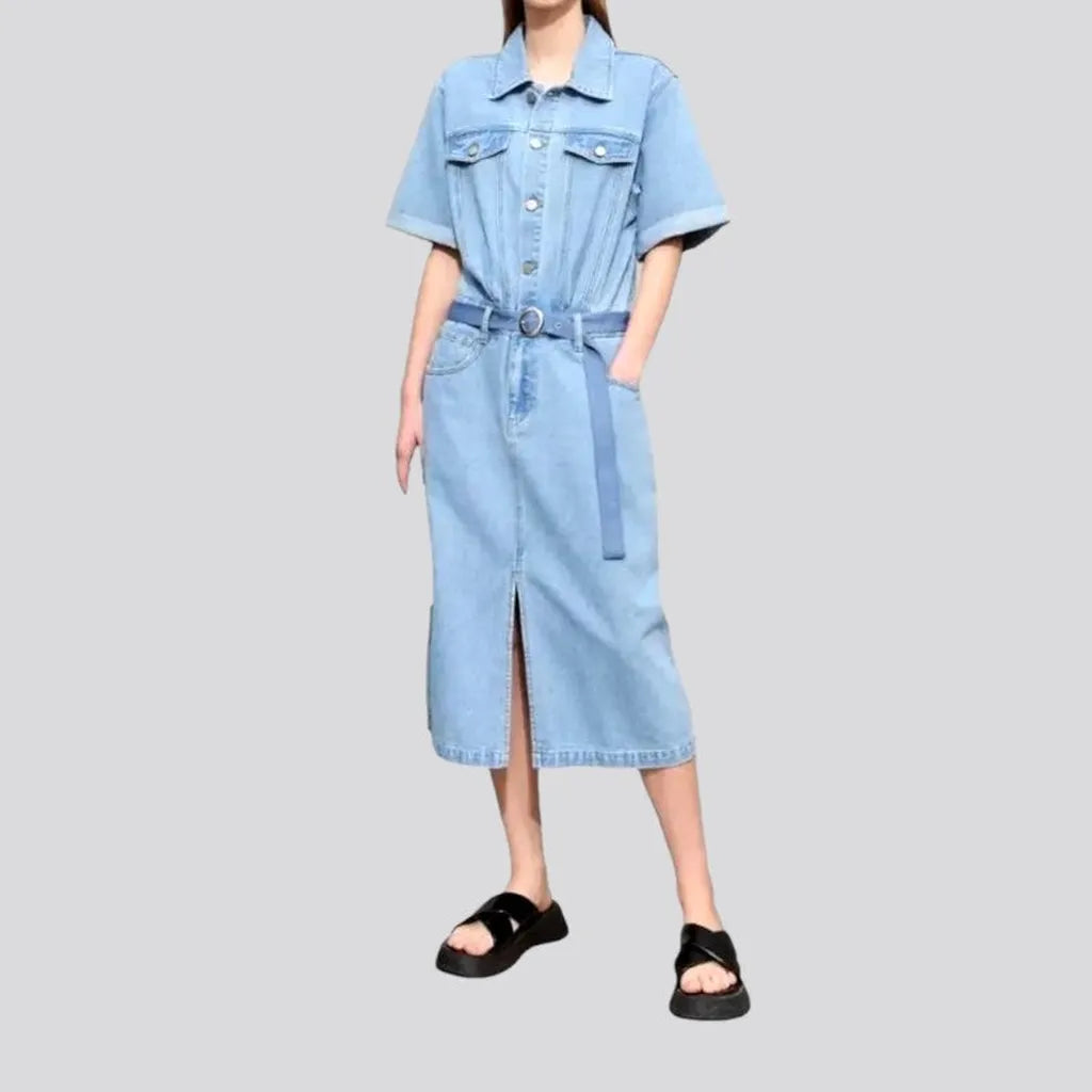 Long light-wash denim dress
 for women