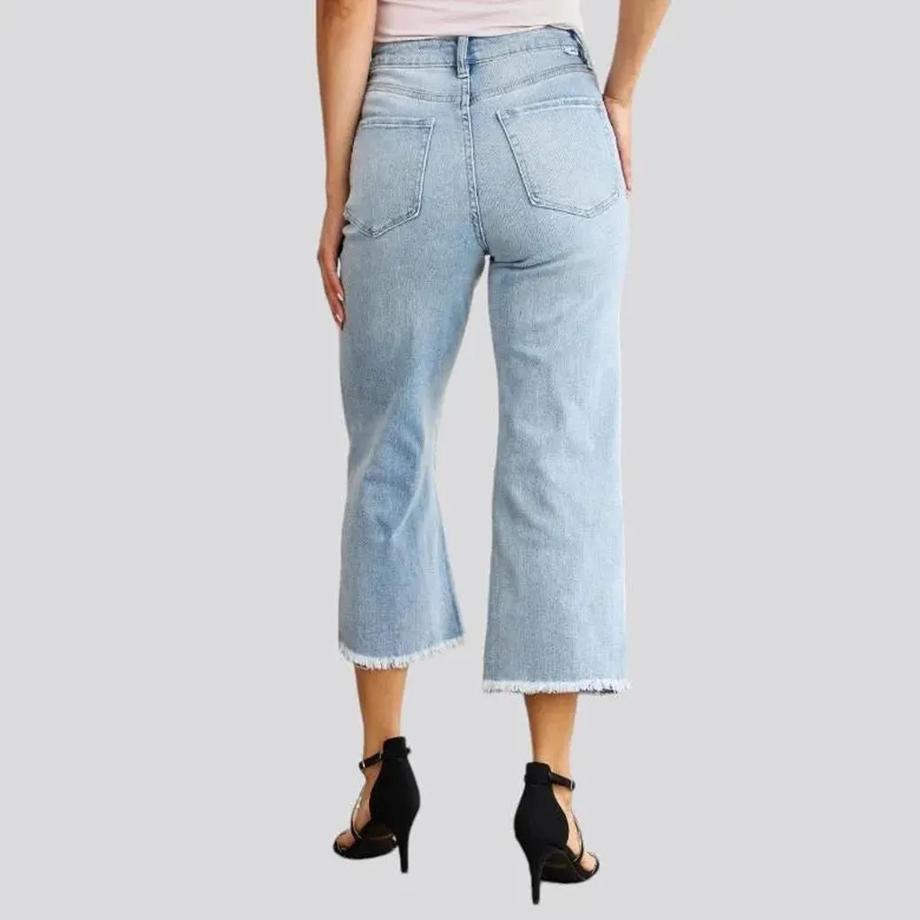 Wide-leg cutoff-bottoms jeans for women