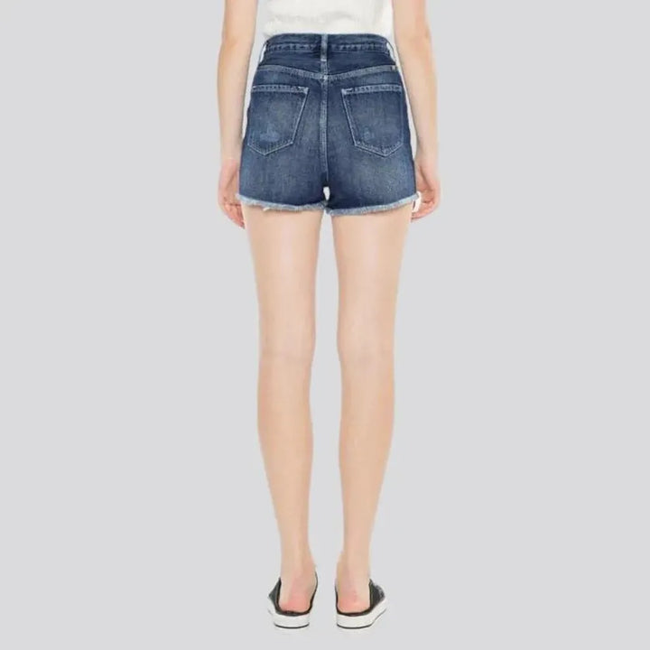 Raw-hem grunge denim shorts for women