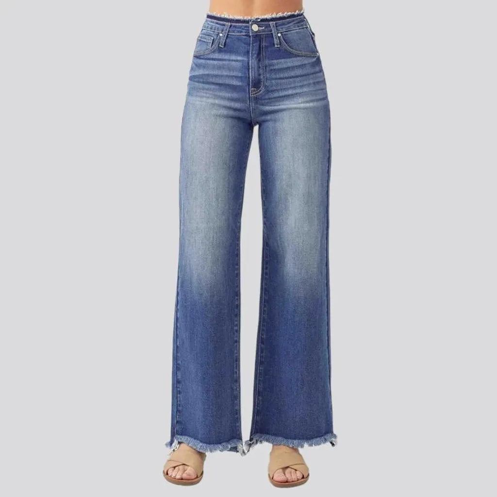 Raw-hem whiskered jeans
 for women