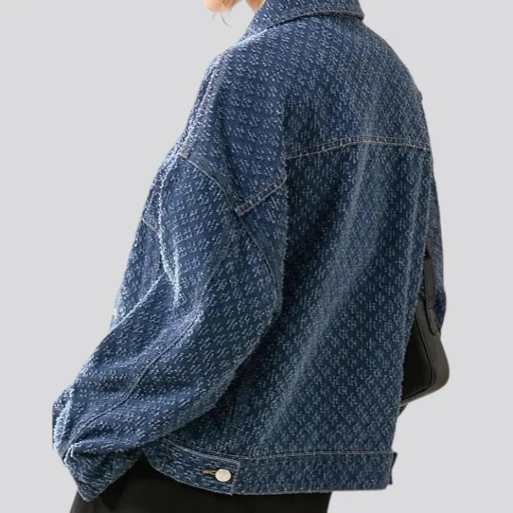 Boho medium-wash denim jacket for women