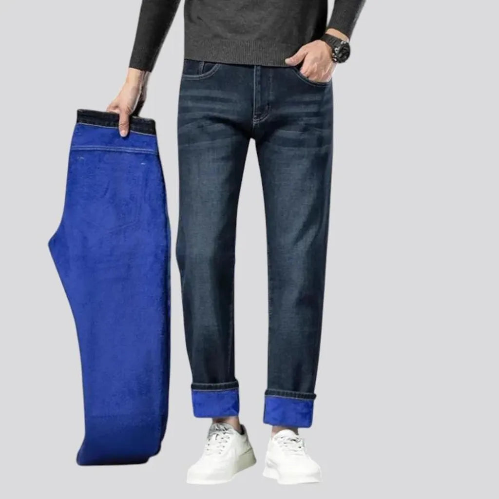 Sanded dark straight-cut men's jeans