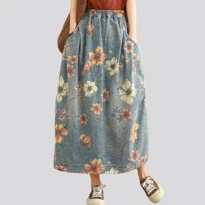 Boho roomy jeans skirt
 for women