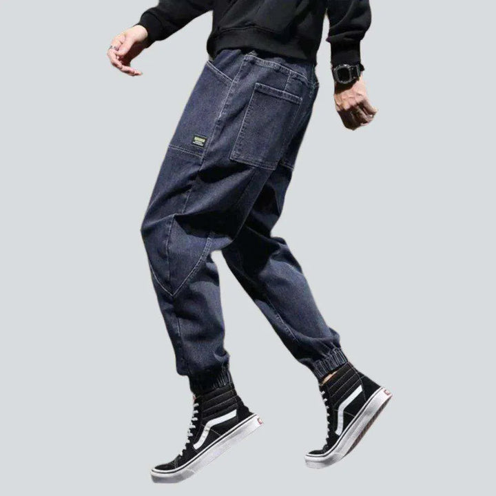 Streetwear dark men's denim joggers