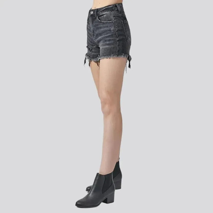 High-waist frayed-hem jeans shorts for women