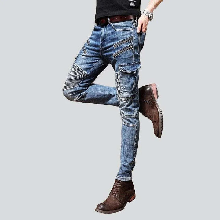 Cargo biker jeans with zippers