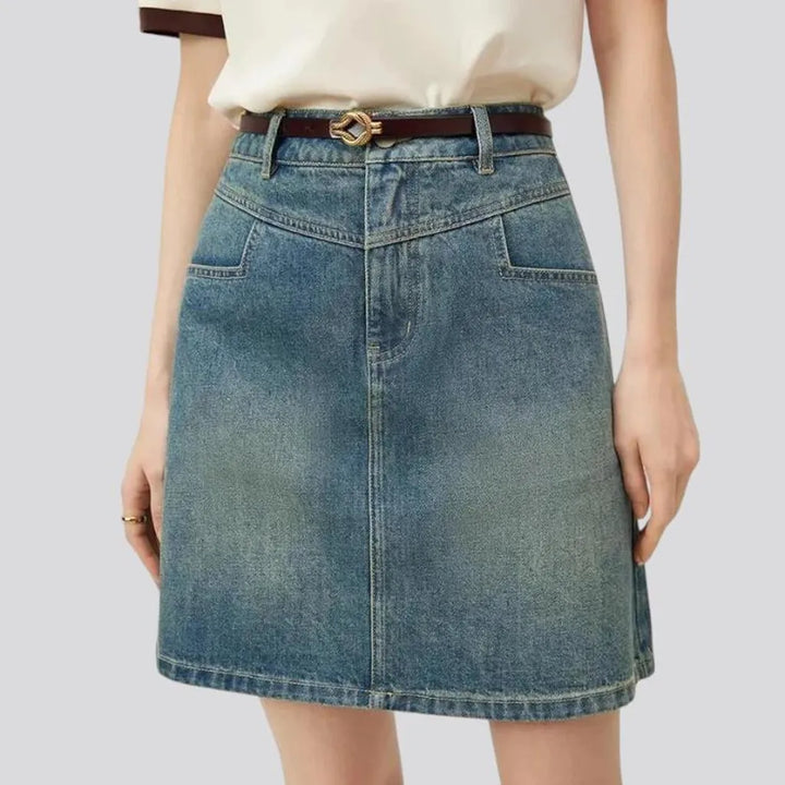 Micro length stylish stonewashed denim skirt