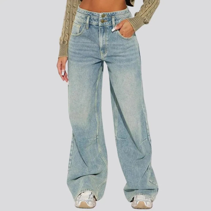 Floor-length double-waistline jeans