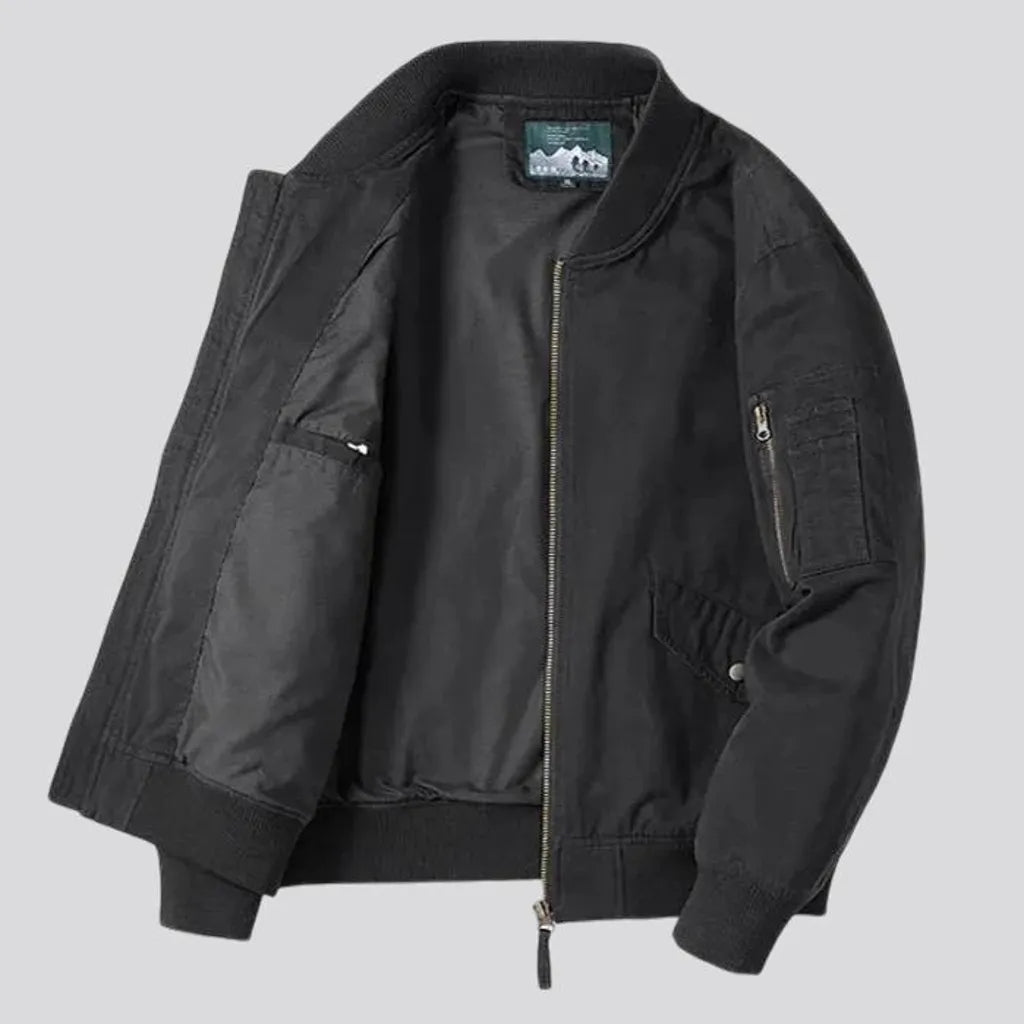 Rubber hem casual men's jean bomber jacket