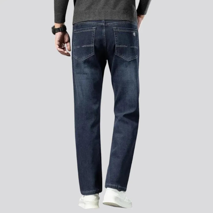 Elastic straight fit dark men's jeans