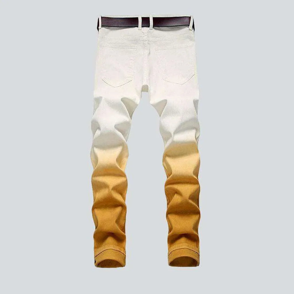 Yellow contrast white men's jeans