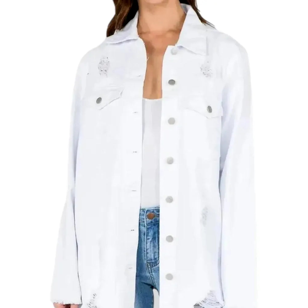 Fashion Forward Long Fit Women's Denim Shirt - White