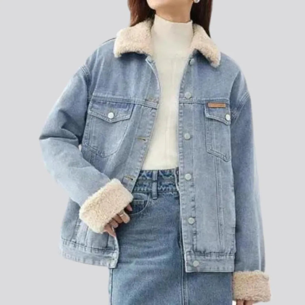 Sherpa fashion denim jacket
 for women