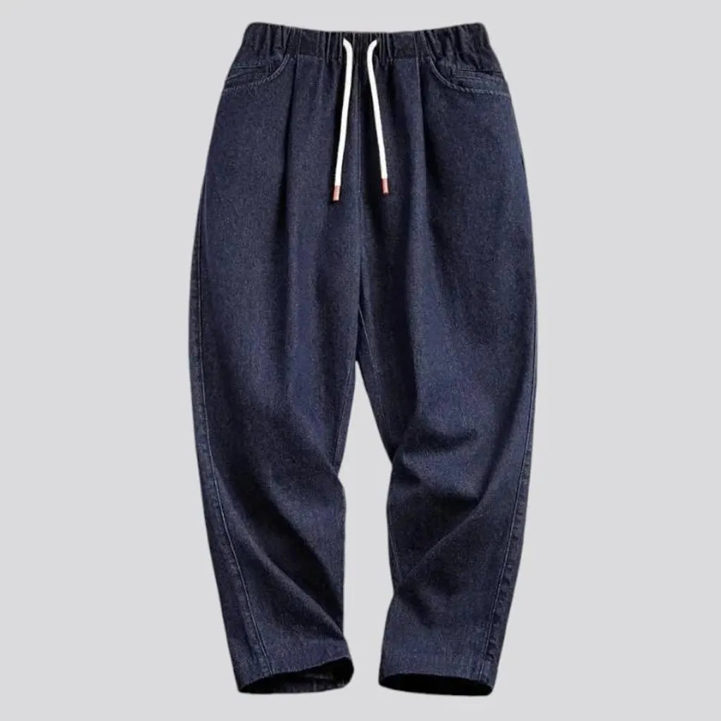 Casual baggy dark wash jean joggers for men