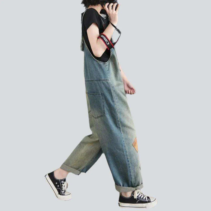 Vintage color block denim jumpsuit