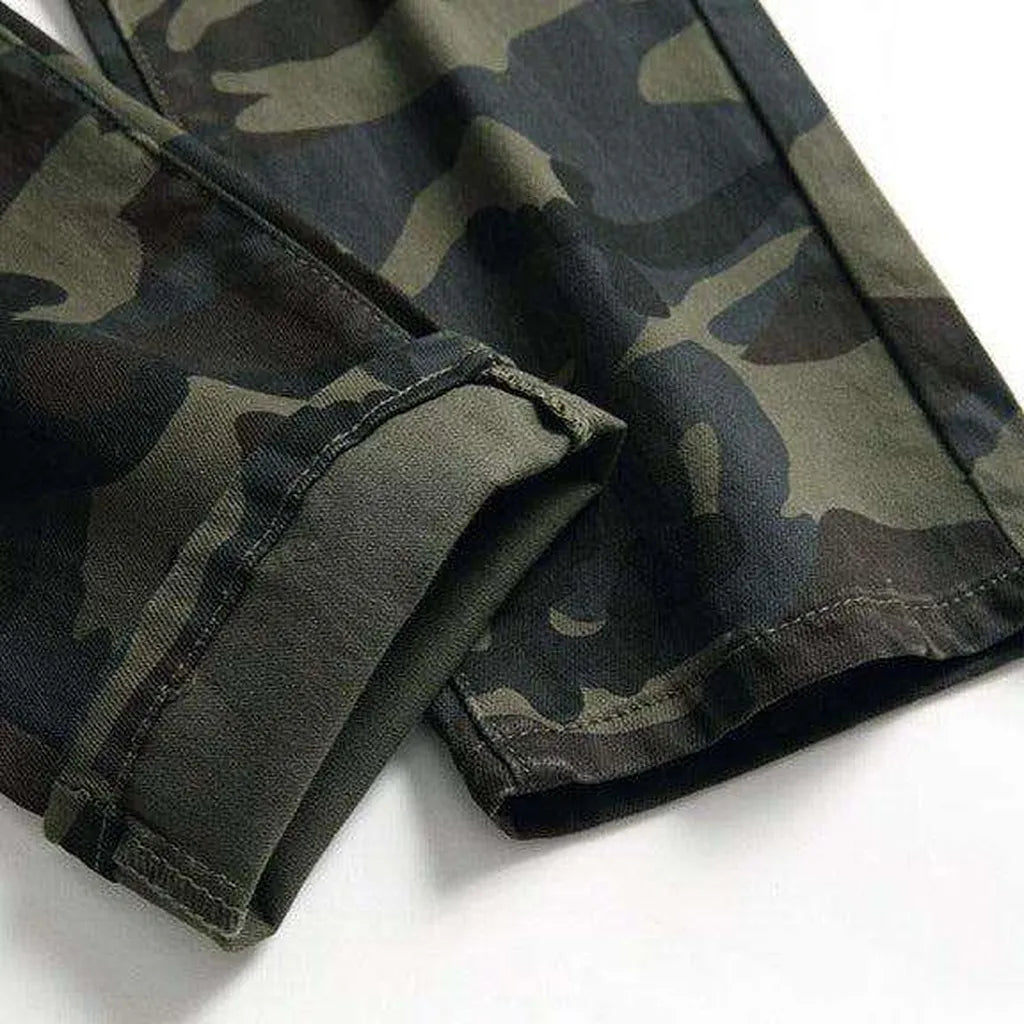 Camouflage print men's biker jeans