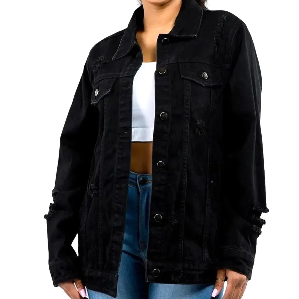 Chic Oversized Denim Jacket for Women - Black