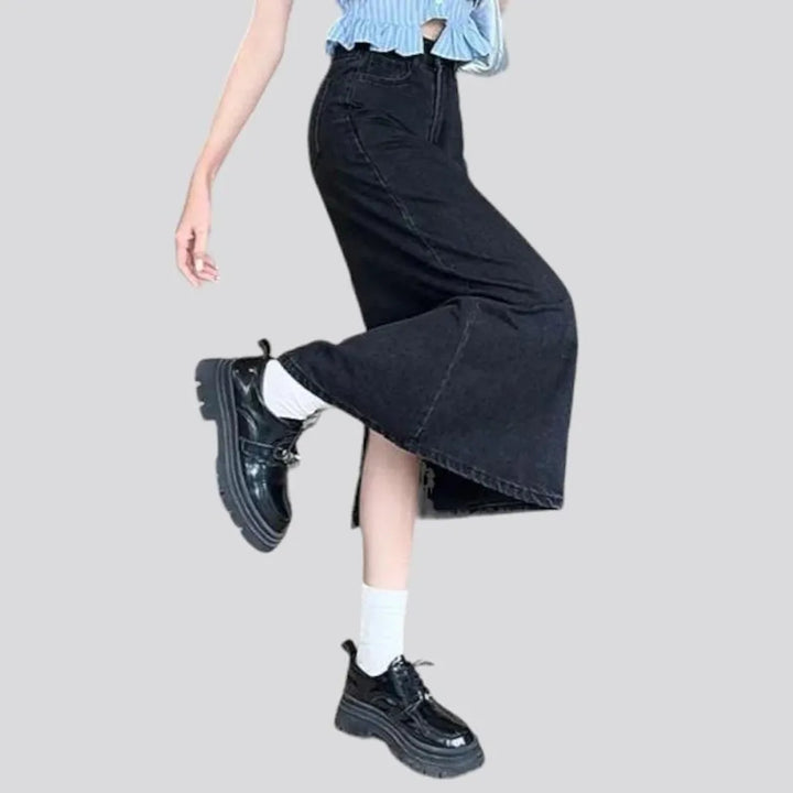 Stonewashed long jean skirt
 for women