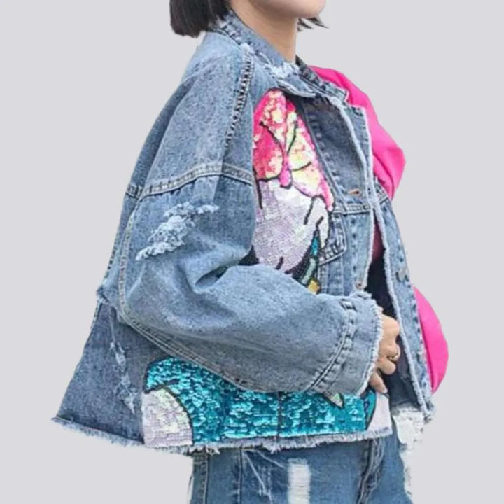 Ribbon jean jacket
 for women