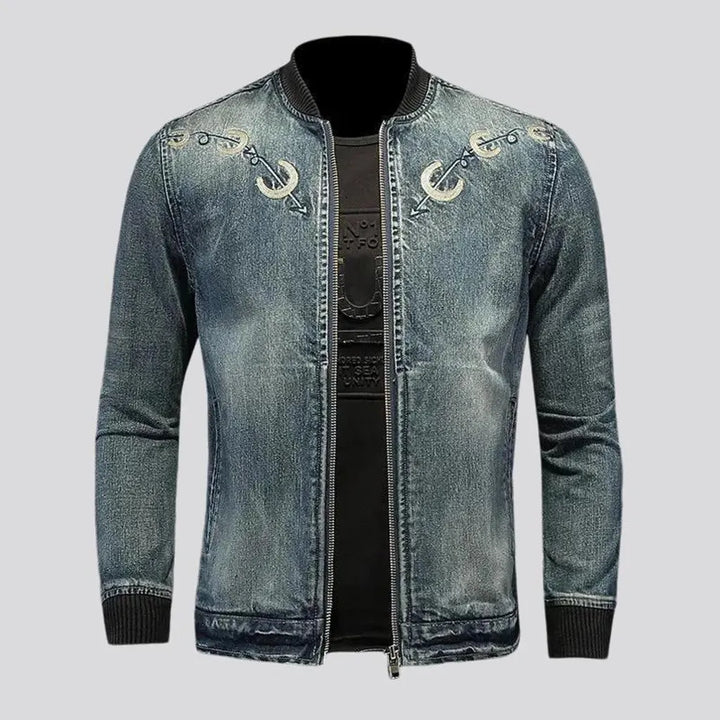 Vintage style slim fit men's denim bomber jacket