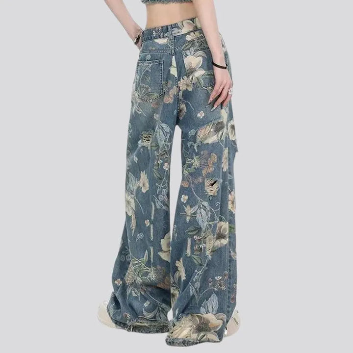 Baggy fit floral print women's jeans