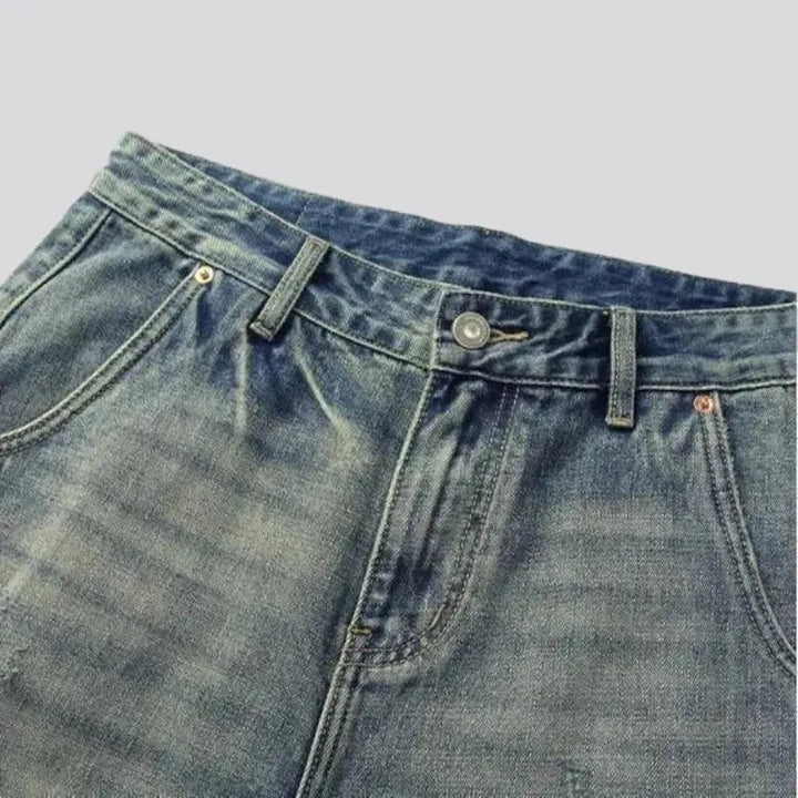 Whiskered distressed jeans shorts for men