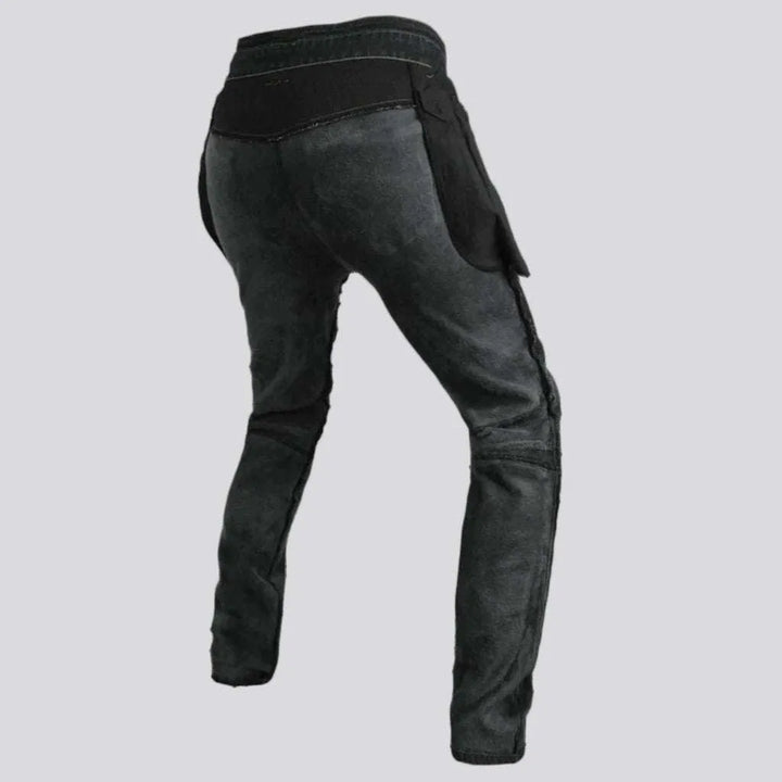 Slim mid-waist motorcycle jeans
 for men