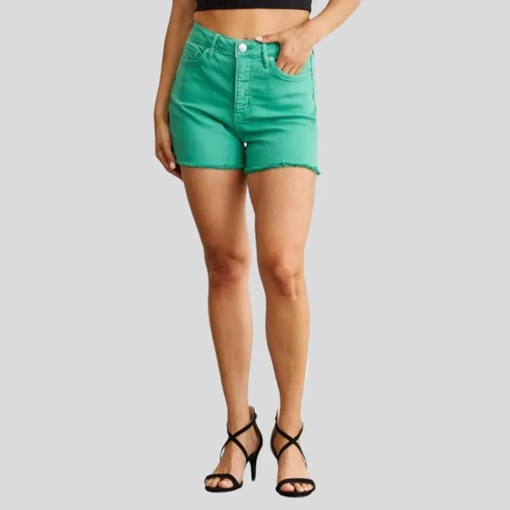 Caribbean-green women's jean shorts