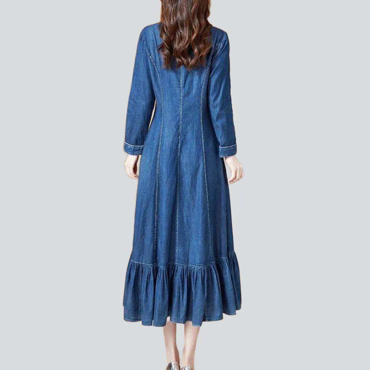 Long embroidered y2k denim dress